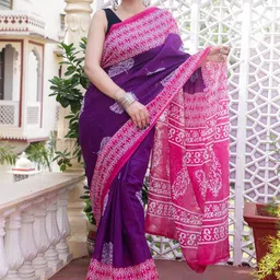 Pinkcity Trade World Floral Pure Cotton Bagru Saree-25