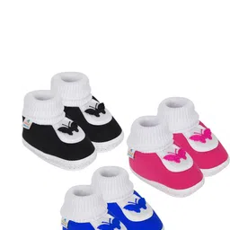 NESKA MODA 0 To 6 Months Newborn Baby Girls Pack Of 3 Pair Soft Cotton Butterfly Frill Booties-18