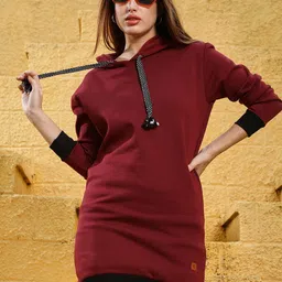 Campus Sutra Women Solid Hooded Cotton Sweatshirt-image-30