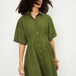 max Women Bishop Sleeves Shirt Midi Dress-image-87