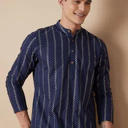 Melange by Lifestyle Men Striped Daily Cotton Straight Kurta-picture-2