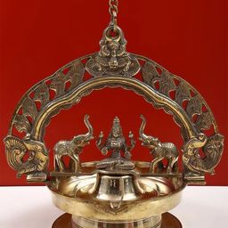 Exotic India Gold Toned Textured Pooja Diya-image-17