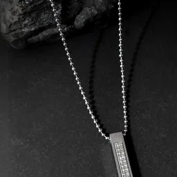 Roadster Men Silver-Plated Chain With Rectangular Shaped AD Stone Studded Pendant-47