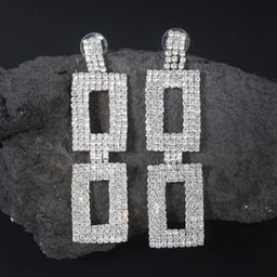 StyleCast Silver Plated Rhinestone Studded Geometric Shaped Drop Earrings-image-2