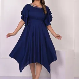 KASHISHIYA Embroidered Puff Sleeve Fit & Flare Midi Dress-picture-6