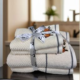 SENSES Cream-Coloured & Brown 4 Piece Cotton 550 GSM Towel Set-25
