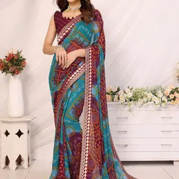 KALINI Bandhani Printed Embroidered Saree-2