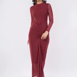 Deshi Girl Women High Neck Gathered or Pleated Bodycon Maxi Dress-picture-19