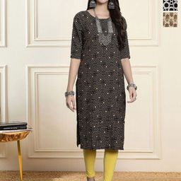 HERE&NOW Selection Of 3 Geometric Printed Round Neck Straight Kurtas-image-60