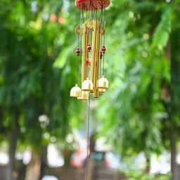 HINDCRAFT Gold Toned Fish And Bell Detail Beads And Metal Wind Chime-picture-5