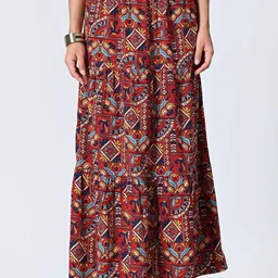 ALL WAYS YOU Ethnic Printed Tiered Maxi Skirt-image-61