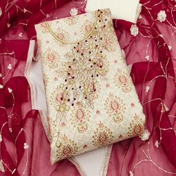 ASISA Embroidered Art Silk Unstitched Dress Material-image-89