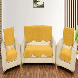 Fashion Throw Yellow Checked Velvet Sofa Cover-image-78