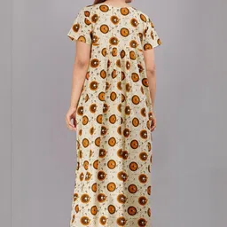 AAKARSHANA Yellow Pure Cotton Maxi Printed Nightdress-image-92