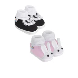 NESKA MODA 0 To 6 Month Newborn Baby Girl 2 Pair Set Soft Cotton Butterfly Frill and Rabbit Booties-image-78