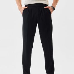 Snitch Men Ribbed Textured Slim Fit Pleated Mid-Rise Trousers-picture-30