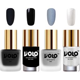 VOLO Set Of 4 Velvet Matte & Extra Shine Nail Polish - 8 ml & 9.9 ml Each- 05 -33 -3 -46-19
