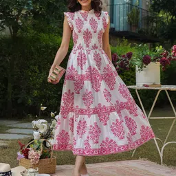 Jaipur Morni Women Floral Printed Cotton Fit & Flare Dress-picture-41
