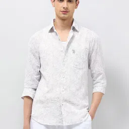 U.S. Polo Assn. Tailored Fit Spread Collar Floral Printed Cotton Linen Opaque Shirt-picture-13