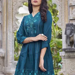 Puretouch Embroidered Cuffed Sleeve A-Line Dress-picture-48