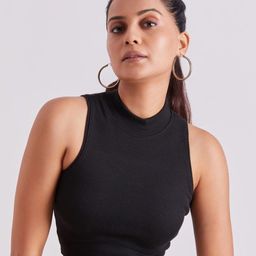 BerryBird Women High Neck Solid Sleeveless Knitted Crop Top-image-99