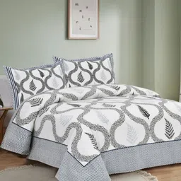 JAIPUR FABRIC Navy Blue Ethnic Printed Cotton 240 TC King Bedsheet Set 2.54 x 2.74m-picture-36