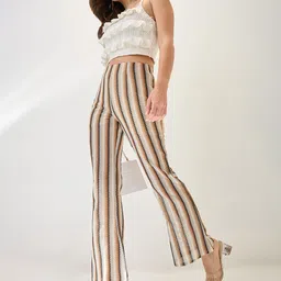 Globus Stripe Crochet Mid-Rise Flat Front Beachwear Trouser-image-87