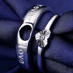 PASU FASHION Set Of 2 Silver Plated Crystals Adjustable Couple Finger Rings-39