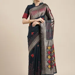 Mitera Floral Zari Silk Blend Banarasi Saree-image-43
