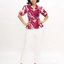 AASK Women's Polyester Printed Wine Color Regular Top image 2