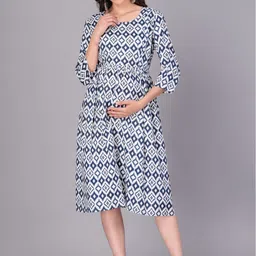 PrintBarn Geometric Printed Empire Round Neck Maternity Dress-10