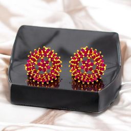Sri Jagdamba Pearls Dealer Gold-Plated CZ Studded Contemporary Studs Earrings-9