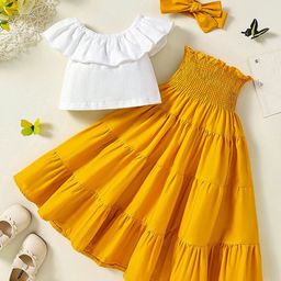 YK Girls Round Neck Top & Skirt Clothing Set-image-64