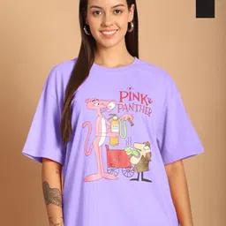 Tromko Women Pack of 2 Pink Panther Graphic Printed Round Neck Cotton Oversized T-shirts-image-84
