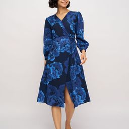 AASK Women Navy Blue Printed Delta Crush Calf Length Wrap Dress-image-3