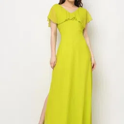 La Zoire Solid Ruffled Fit & Flare Maxi Dress-image-4