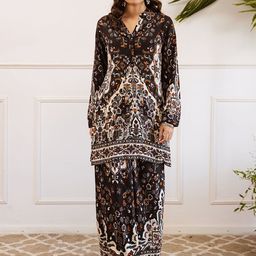 KALINI Ethnic Motifs Printed Mandarin Collar Straight Tunic With Palazzos-7