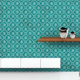 ArtzFolio Printed UV-Resistant Anti-Bacterial Teal Black Aum Hindu SymbolPeel & Stick Wallpaper-image-72