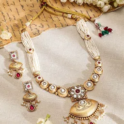Rubans 22K Gold-Plated Stone-Studded & Beaded Jewellery Set-33