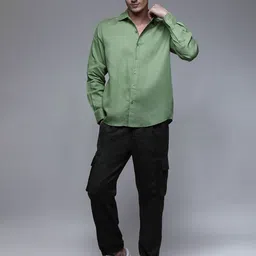 Paper Cut Oversized Solid Cotton Spread Collar Casual Shirt-picture-18