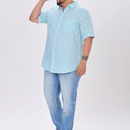Sizeupp Plus Size Striped Spread Collar Pure Linen Comfort Regular Fit Shirt-image-14