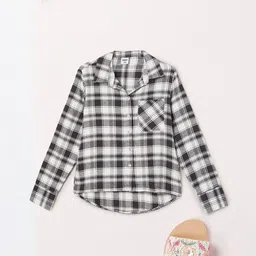 max Girls Tartan Checked Spread Collar Long Sleeves Pure Cotton Shirt-picture-33