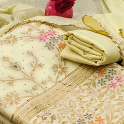 Peachmode Floral Woven Design Beads & Stones Banarasi Silk Unstitched Dress Material-image-73