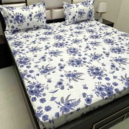 Pure Decor Blue & White Floral 220 TC Queen Bedsheet with 2 Pillow Covers-image-59