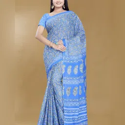 Rani Saahiba Paisley Printed Pure Cotton Block Print Saree-picture-23