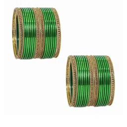 Guddan Set of 48 Green Metal Bangle-15