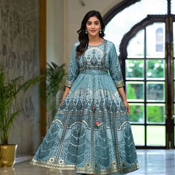 Juniper Ethnic Motifs Printed Satin Fit & Flare Maxi Dress-14