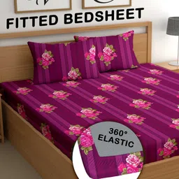 CG HOMES Purple & Pink Floral 210 TC King Bedsheet with 2 Pillow Covers-image-90
