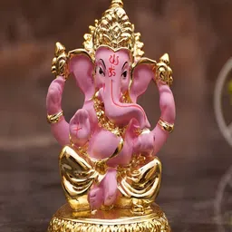 Craftlayout Gold & Pink Ganesha Ji Religious Idol Showpiece-image-24