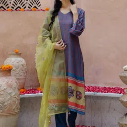 RangDeep Women Printed Regular Thread Work Kurti with Trousers & With Dupatta image 1